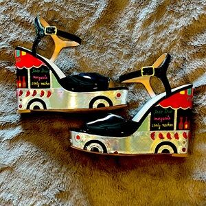 Kate Spade Taco truck black patent wedge 7 1/2